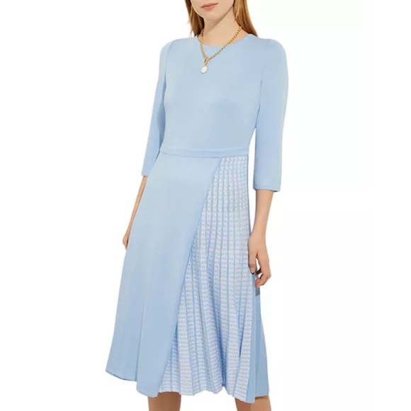 Misook Side Pleated Knit Dress | Cirrus Blue & White | Size S | NWT | Heritage F - Picture 1 of 3